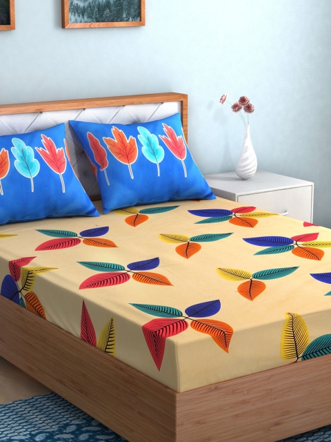 

TAG 7 Pack of 2 Blue & Beige Geometric 210 TC King Bedsheet with 4 Pillow Covers