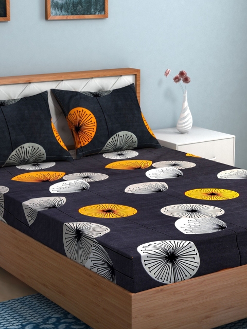 

TAG 7 Black & Grey Floral 210 TC 2 King Bedsheet with 4 Pillow Covers