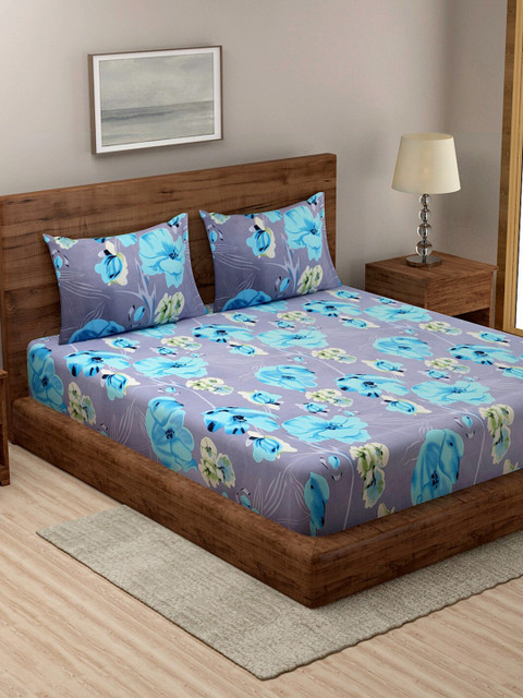 

TAG 7 Blue & Red Floral 210 TC 2 King Bedsheet with 4 Pillow Covers