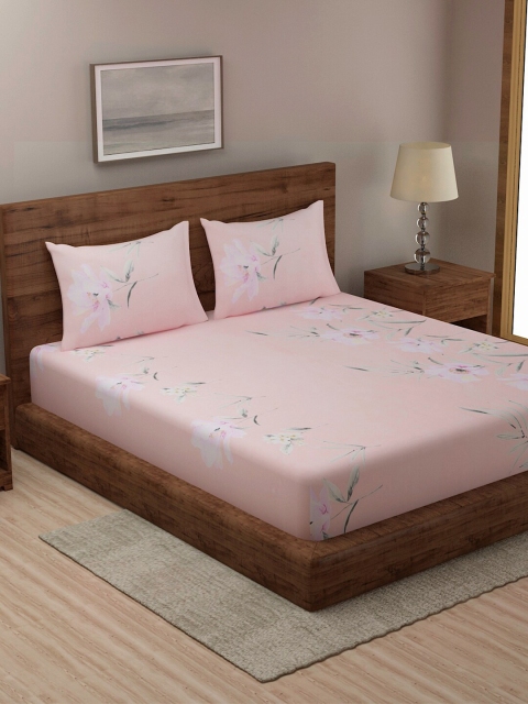 

TAG 7 Set Of 2 Pink & Yellow Floral 210 TC 2 King Bedsheet with 4 Pillow Covers
