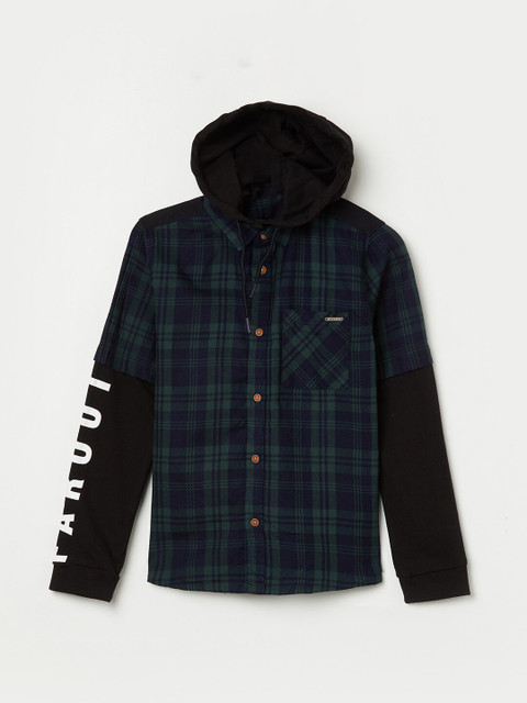 

Bossini Boys Green Tartan Checks Opaque Checked Cotton Casual Shirt