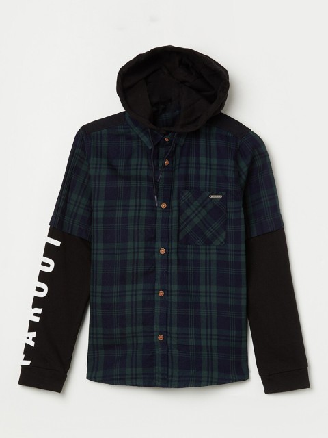 

Bossini Boys Green Tartan Checks Opaque Cotton Casual Shirt