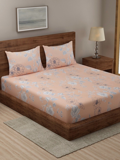 

TAG 7 Pack Of 2 Printed 210 TC 2 King Bedsheet with 4 Pillow Covers, Peach