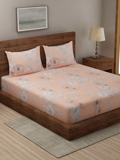 

TAG 7 Peach-Coloured & Red 210 TC 2 King Bedsheet with 4 Pillow Covers