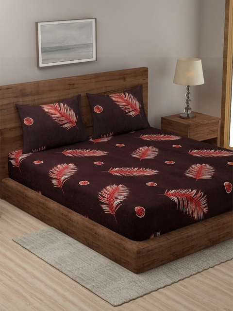 

TAG 7 Pack of 2 Brown & Maroon Floral 210 TC King Bedsheet with 4 Pillow Covers