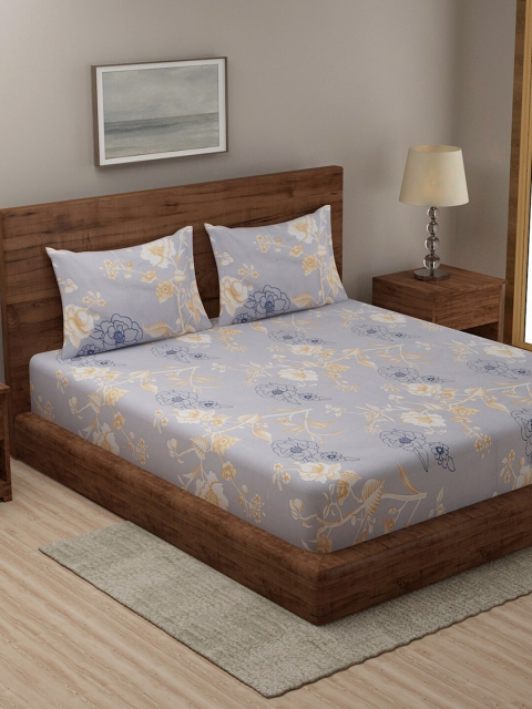 

TAG 7 Blue & Beige Floral 210 TC 2 King Bedsheet with 4 Pillow Covers