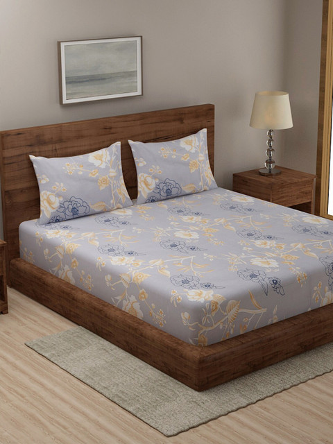

TAG 7 Pack Of 2 Printed 210 TC 2 King Bedsheet with 4 Pillow Covers, Grey