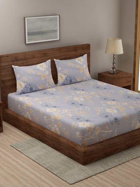 

TAG 7 Grey & Brown Floral 210 TC 2 King Bedsheet with 4 Pillow Covers