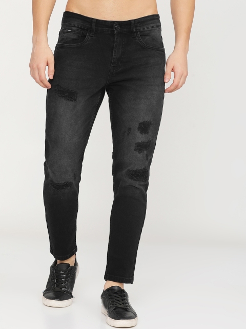 

HIGHLANDER Men Black Tapered Fit Mildly Distressed Light Fade Stretchable Jeans