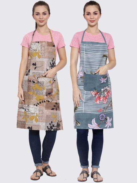 

Arrabi Pack of 2 Printed Apron With Pockets, Brown