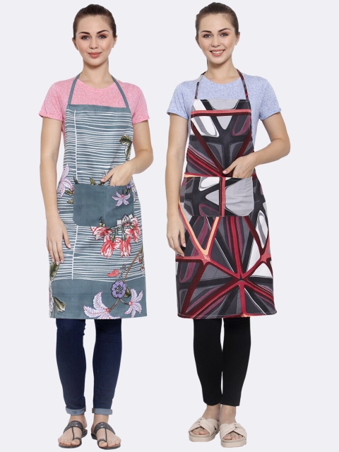 

Arrabi Pack of 2 Printed Apron With Pockets, Grey