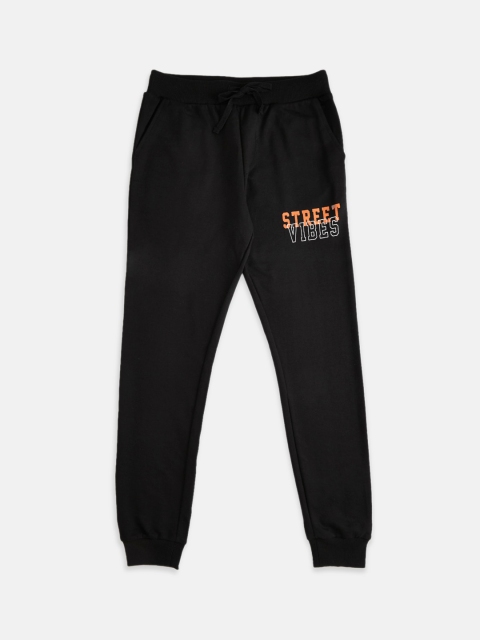 

Pantaloons Junior Boys Black & Orange Typography Printed Pure Cotton Joggers