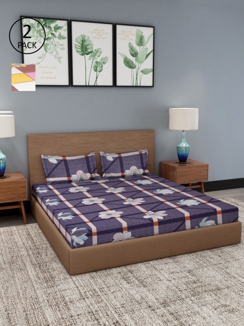 

NEUDIS Blue & Pink Floral 180 TC 2 King Bedsheet with 4 Pillow Covers