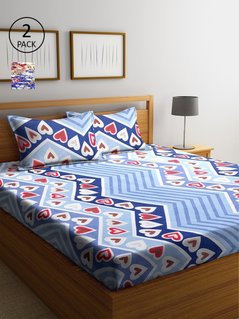 

NEUDIS Set Of 2 Blue & Maroon Floral 180 TC 2 King Bedsheet with 4 Pillow Covers