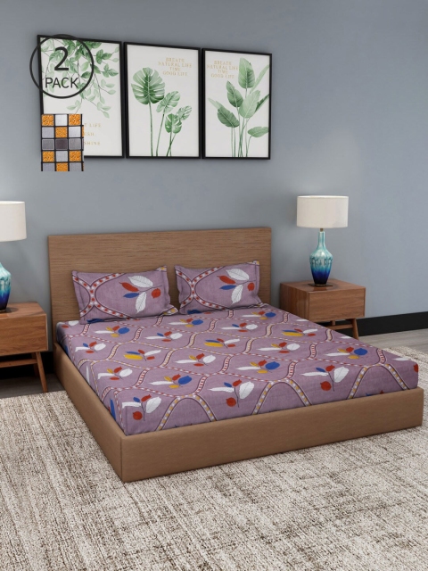 

NEUDIS Lavender & Blue Floral 180 TC 2 King Bedsheets with 4 Pillow Covers