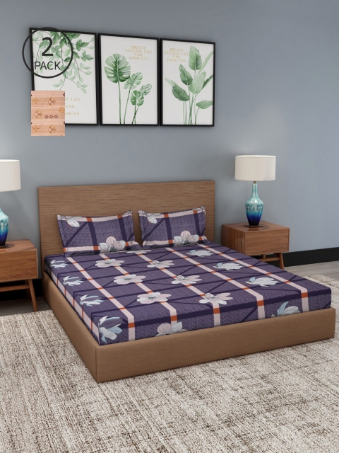 

NEUDIS Blue & Peach-Coloured Ethnic Motifs 180 TC 2 King Bedsheet with 4 Pillow Covers