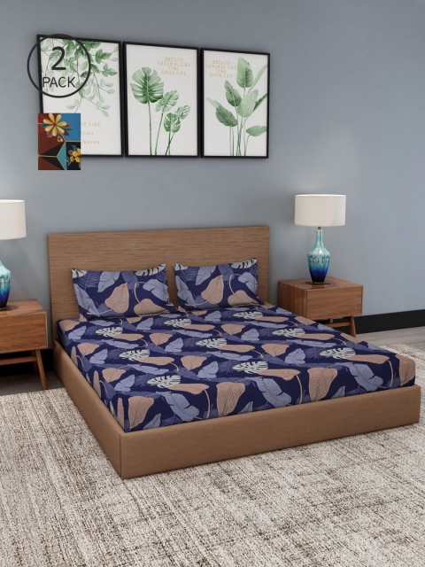 

NEUDIS Blue & Red Floral 180 TC 2 King Bedsheet with 4 Pillow Covers