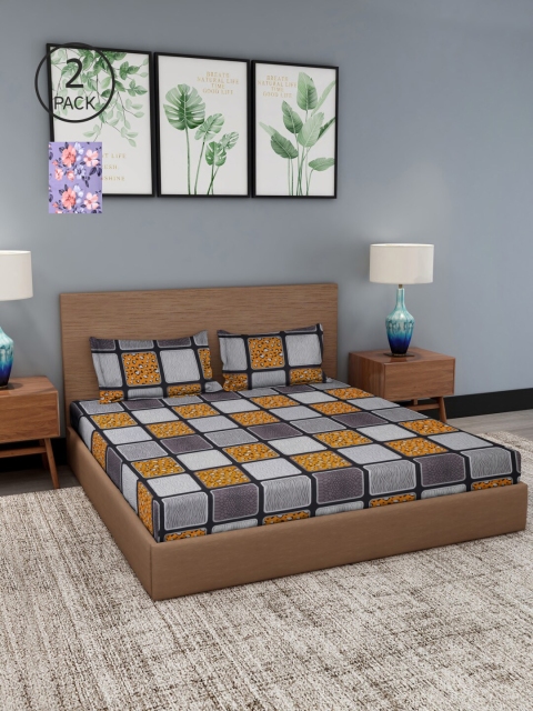

NEUDIS Grey & Violet Floral 180 TC 2 King Bedsheet with 4 Pillow Covers