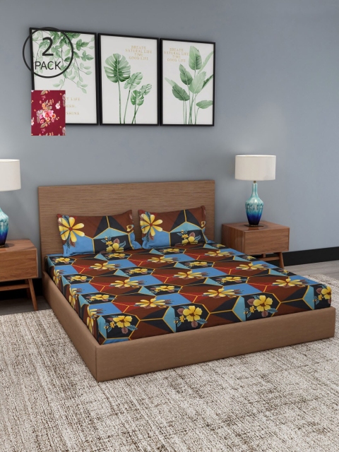 

NEUDIS Maroon & Brown Floral 180 TC 2 Queen Bedsheet with 4 Pillow Covers