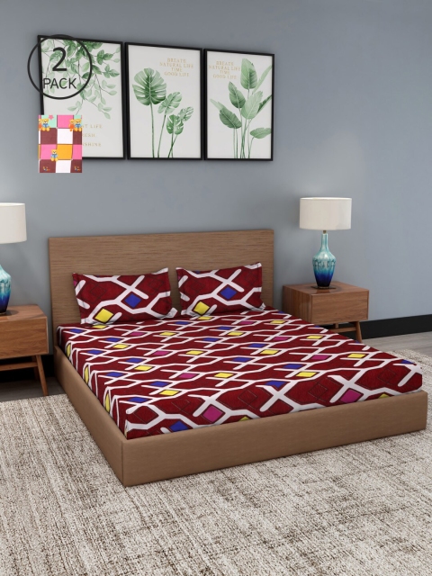 

NEUDIS Maroon & Yellow Geometric 180 TC 2 King Bedsheet with 4 Pillow Covers