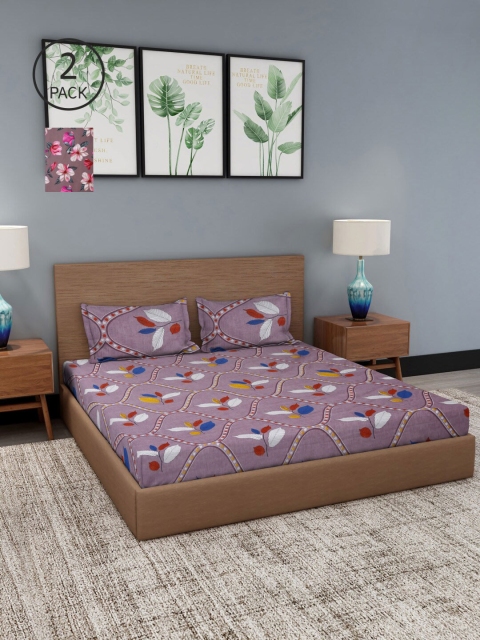 

NEUDIS Lavender & Red Printed 180 TC 2 Queen Bedsheet with 4 Pillow Covers