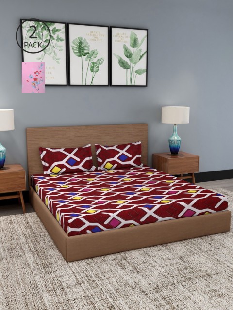 

NEUDIS Pack Of 2 Printed 180 TC 2 King Bedsheet with 4 Pillow Covers, Pink