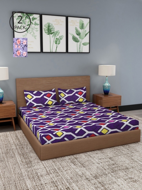 

NEUDIS Violet & Red Floral 180 TC 2 King Bedsheet with 4 Pillow Covers