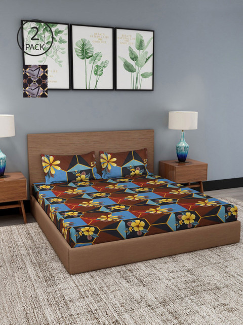 

NEUDIS Set of 2 Cotton Printed 180 TC Queen Double Bedsheet with 4 Pillow Covers, Black