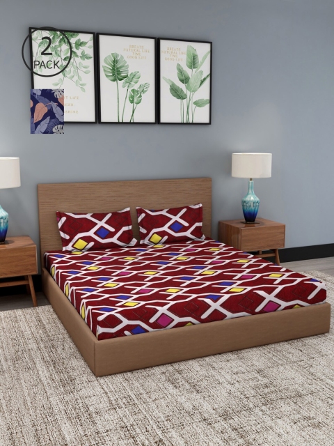

NEUDIS Blue & Maroon Floral 180 TC 2 King Bedsheet with 4 Pillow Covers