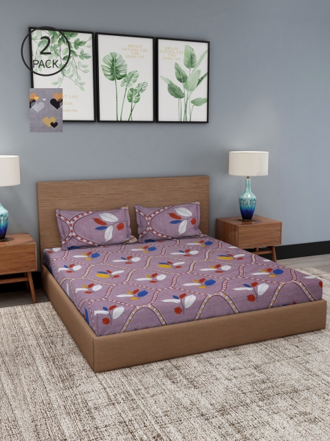 

NEUDIS Grey & Mauve Geometric 180 TC 2 Queen Bedsheet with 4 Pillow Covers