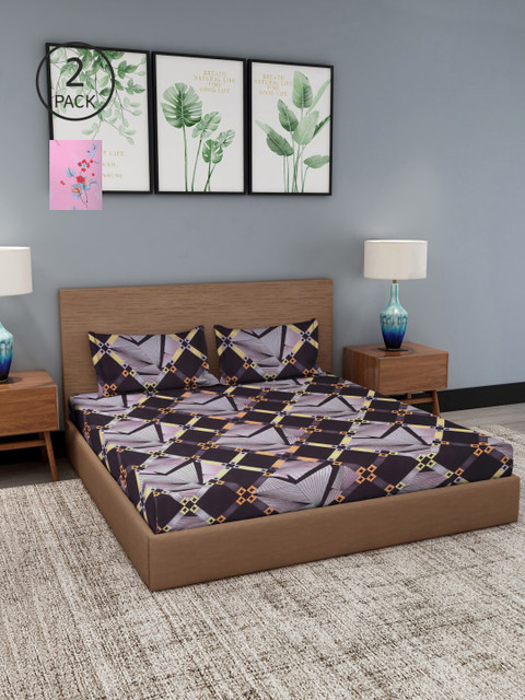 

NEUDIS Black & Pink Floral 180 TC 2 King Bedsheet with 4 Pillow Covers