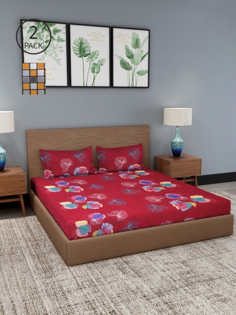 

NEUDIS Red & Grey Floral 180 TC 2 King Bedsheet with 4 Pillow Covers