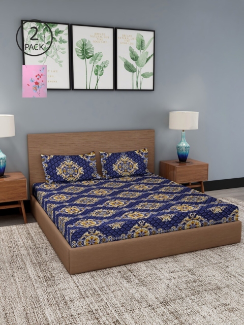 

NEUDIS Blue & Rose Floral 180 TC 2 King Bedsheet with 4 Pillow Covers