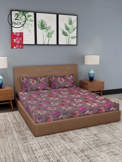 

NEUDIS Floral 180 TC 2 Queen Bedsheet with 4 Pillow Covers, Brown