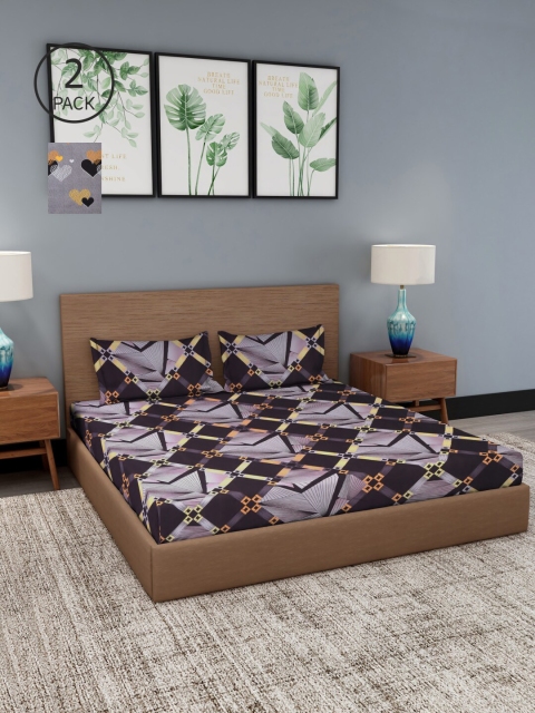 

NEUDIS Grey & Black Floral 180 TC 2 King Bedsheet with 4 Pillow Covers