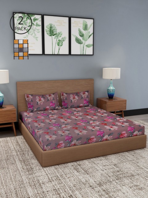 

NEUDIS Brown & Black Floral 180 TC 2 King Bedsheet with 4 Pillow Covers
