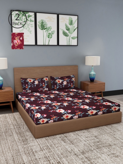 

NEUDIS Pink & Brown Floral 180 TC 2 Queen Double Bedsheet with 4 Pillow Covers