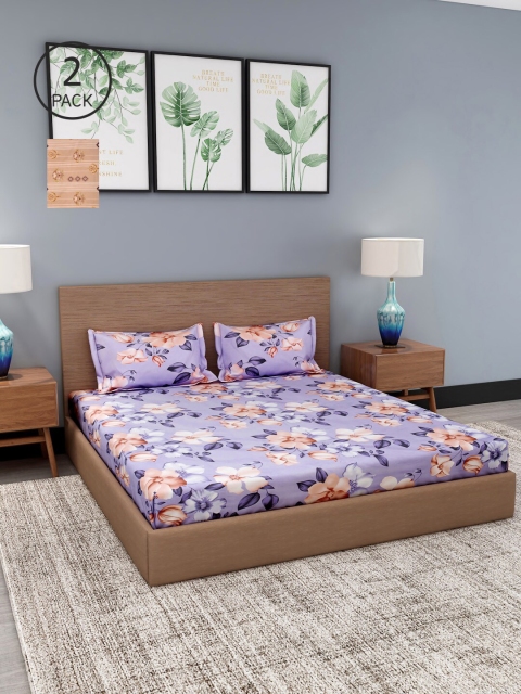 

NEUDIS Purple & Beige Floral 180 TC 2 King Bedsheet with 4 Pillow Covers