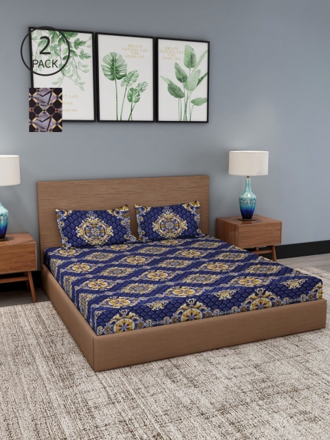 

NEUDIS Black & Grey Floral 180 TC 2 King Bedsheet with 4 Pillow Covers