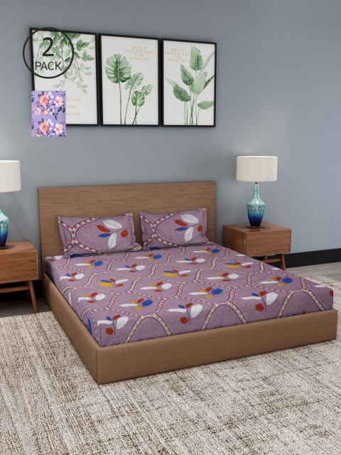 

NEUDIS Set of 2 Cotton Printed 180 TC Queen Double Bedsheet with 4 Pillow Covers, Lavender