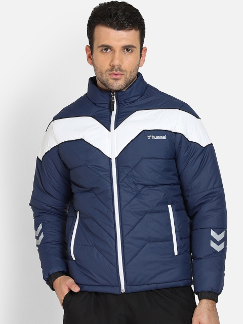 

hummel Men Navy Blue & White Colourblocked Quilted Jacket