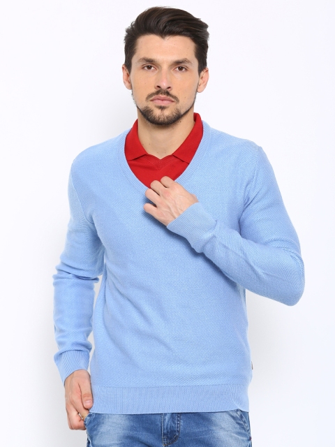 

Indian Terrain Men Blue Self-Design Sweater