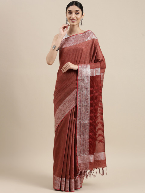 

swatika Brown Woven Design Zari Silk Blend Handloom Bhagalpuri Saree