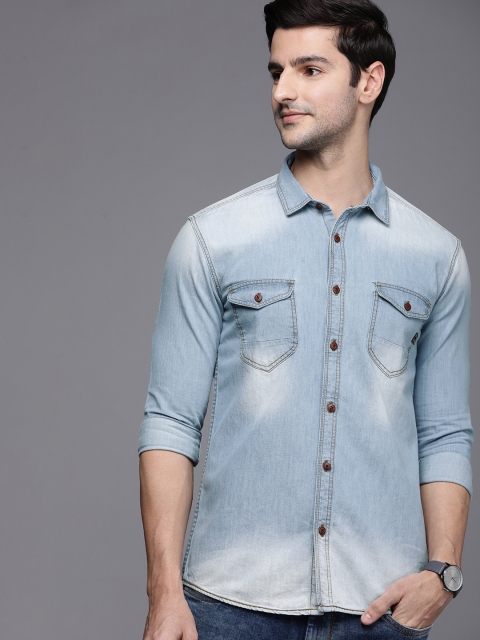 

Voi Jeans Men Blue Slim Fit Faded Denim Faded Casual Shirt