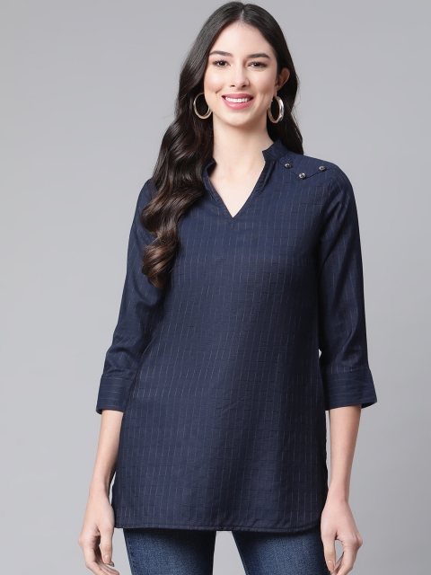 

Cottinfab Women Navy Blue Kurti