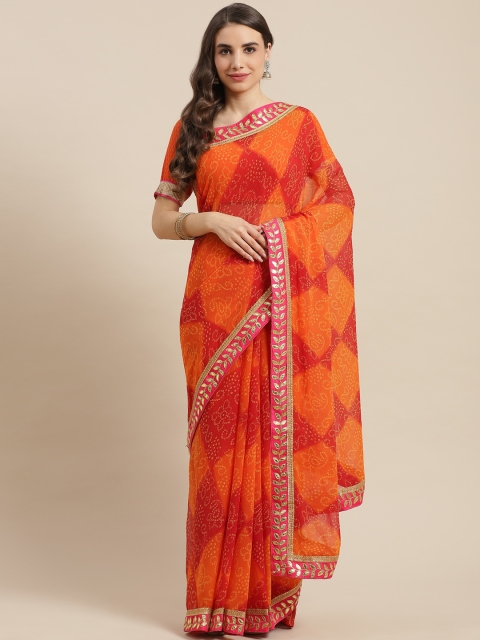 

Chhabra 555 Red & Orange Bandhani Gotta Patti Bandhani Saree