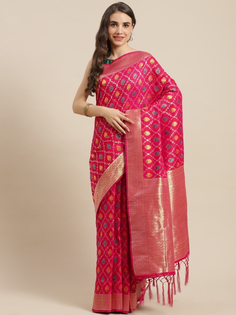 

Chhabra 555 Magenta & Pink Ethnic Motifs Zari Art Silk Banarasi Saree