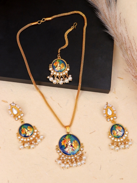 

Crunchy Fashion Gold Plated Handcrafted Jewellery Set With Radha Krishna Painting