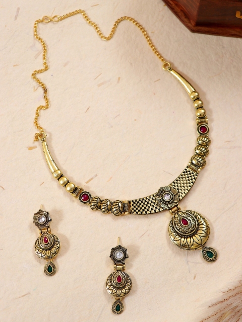 

Crunchy Fashion Gold-Plated White & Red Stone-Studded Antique Jewellery Set