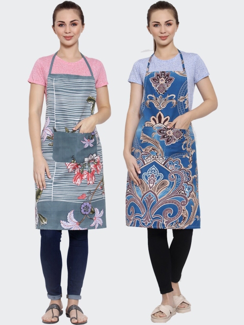 

Arrabi Pack of 2 Printed Apron With Pockets, Grey